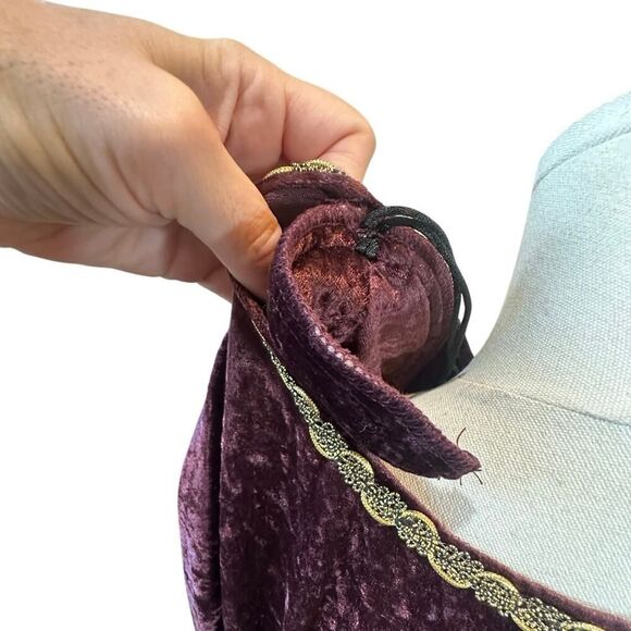 VTG All That Jazz Victorian Burgundy Crushed Velvet & Gold Maxi Dress Large - Picture 8 of 16